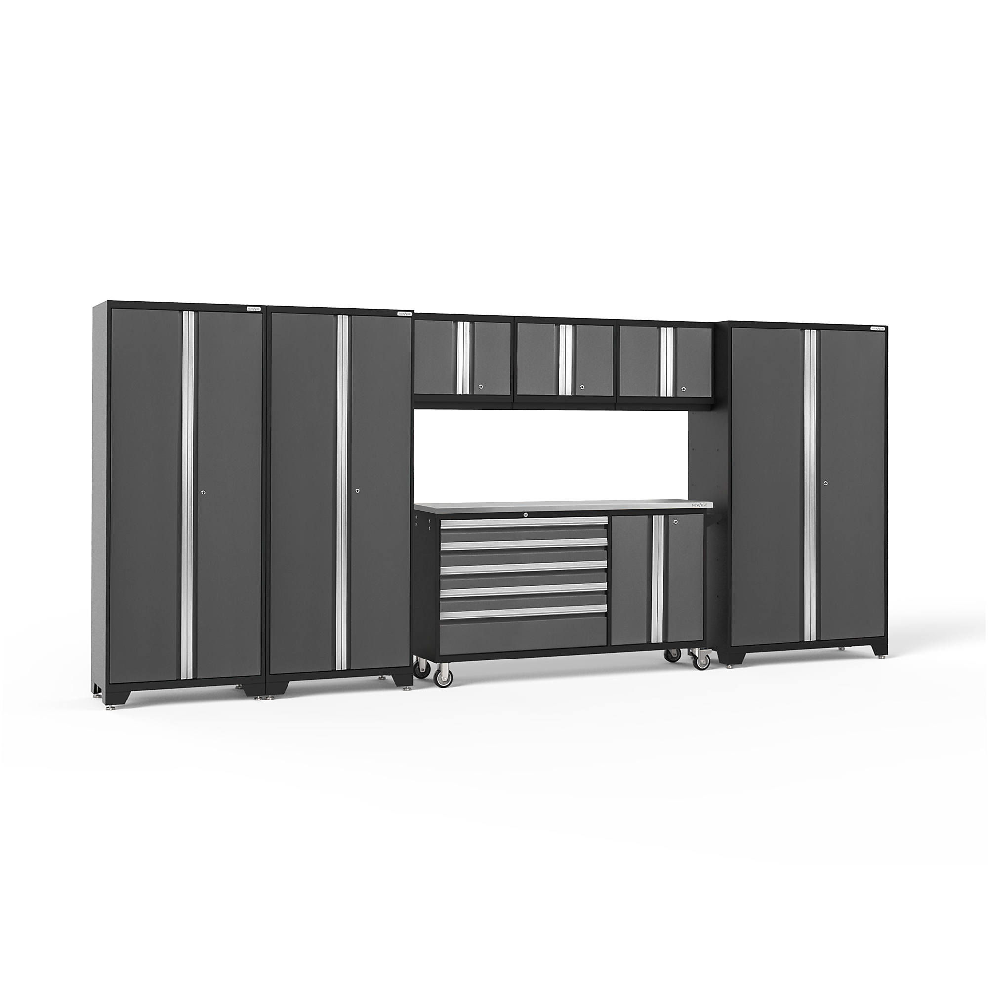 NewAge Products, Bold Series Gray 7-Pc. Steel Garage Cabinet Set, Width 174 in, Height 77.25 in, Depth 18 in, Model# 50587